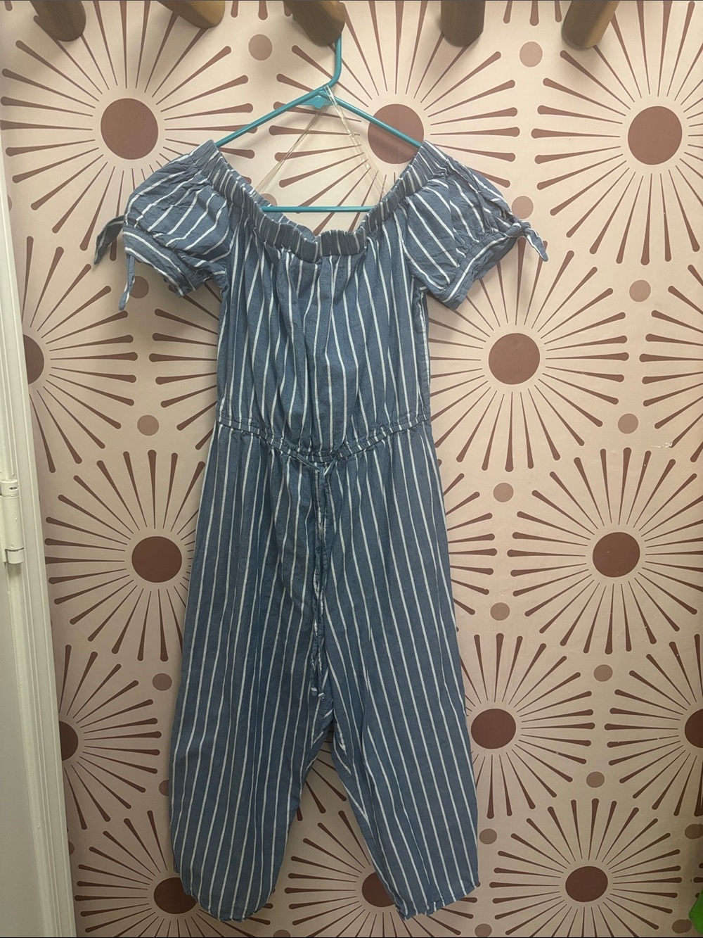 Blush Blue & White Striped Off-Shoulder Jumpsuit